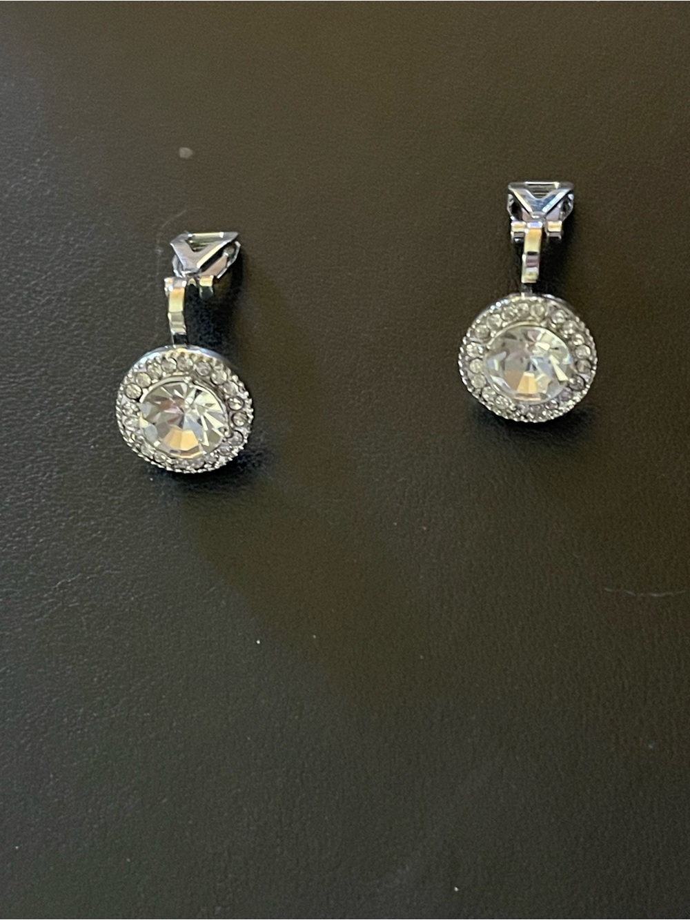 Silver Crystal Halo Drop Earrings - Clear - Clip On